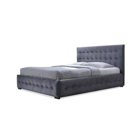 Baxton Studio Margaret Modern and Contemporary Grey Velvet Button-tufted Queen Platform Bed - Bedroom Furniture