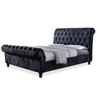 Baxton Studio Castello Black Velvet Upholstered Faux Crystal-Buttoned Sleigh King Platform Bed - Bedroom Furniture
