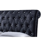 Baxton Studio Castello Black Velvet Upholstered Faux Crystal-Buttoned Sleigh Queen Platform Bed - Bedroom Furniture