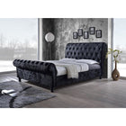 Baxton Studio Castello Black Velvet Upholstered Faux Crystal-Buttoned Sleigh Queen Platform Bed - Bedroom Furniture