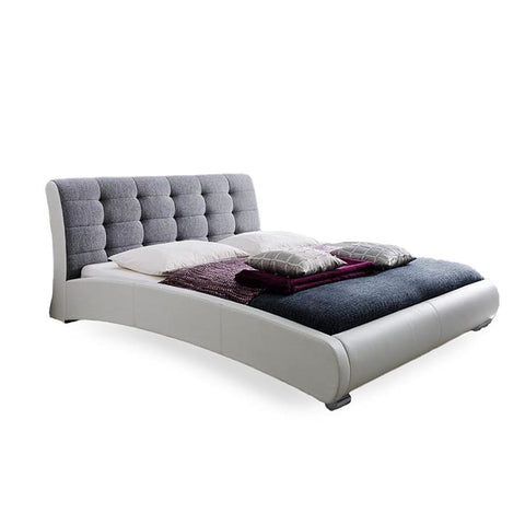Baxton Studio Guerin Contemporary White Faux Leather Grey Fabric Two Tone Upholstered Grid Tufted Queen-Size Platform Bed - Bedroom
