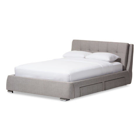 Baxton Studio Camile Modern and Contemporary Grey Fabric Upholstered 4-Drawer King Size Storage Platform Bed - Bedroom Furniture