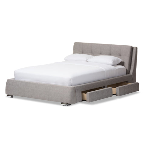 Baxton Studio Camile Modern and Contemporary Grey Fabric Upholstered 4-Drawer King Size Storage Platform Bed - Bedroom Furniture