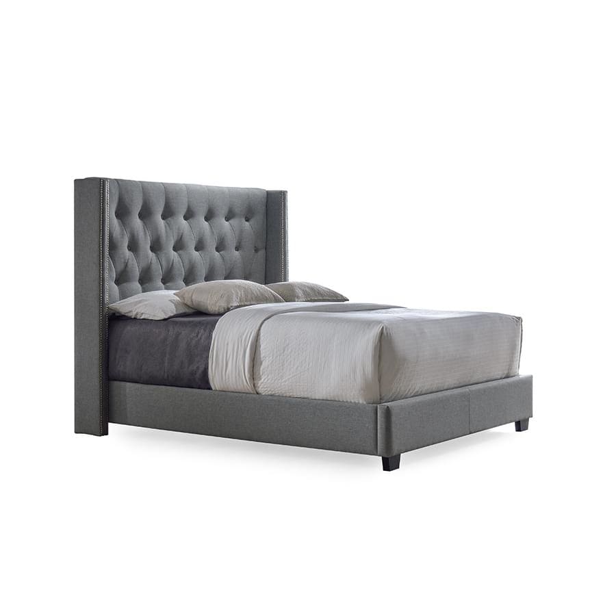 Baxton Studio Katherine Contemporary Grey Fabric Nail head Trim King Size Wingback Bed - Bedroom Furniture