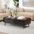 Manhattan Comfort Duane Modern Ribbed Coffee Table with Drawer and Shelf in Dark Brown and Black