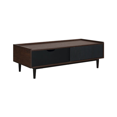 Manhattan Comfort Duane Modern Ribbed Coffee Table with Drawer and Shelf in Dark Brown and Black-Modern Room Deco