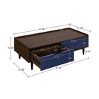 Manhattan Comfort Duane Modern Ribbed Coffee Table with Drawer and Shelf in Dark Brown and Navy Blue