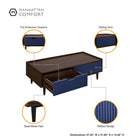 Manhattan Comfort Duane Modern Ribbed Coffee Table with Drawer and Shelf in Dark Brown and Navy Blue