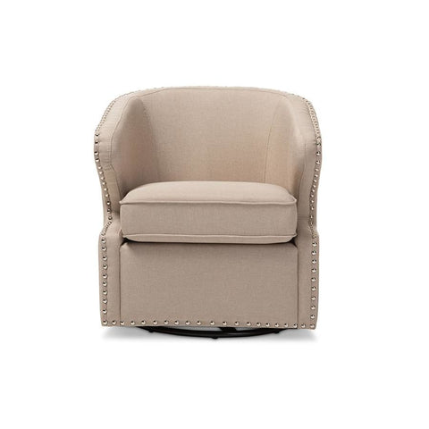 Baxton Studio Finley Mid-century Modern Beige Fabric Upholstered Swivel Armchair - Living Room Furniture