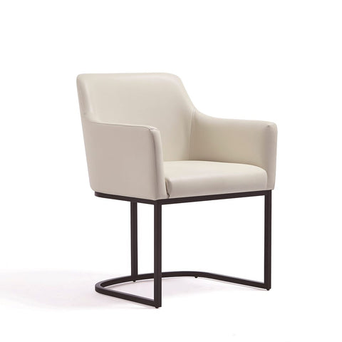 Manhattan Comfort Modern Serena Dining Armchair Upholstered in Leatherette with Steel Legs in Cream-Modern Room Deco