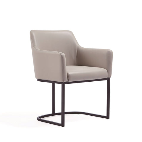 Manhattan Comfort Modern Serena Dining Armchair Upholstered in Leatherette with Steel Legs in Light Grey-Modern Room Deco