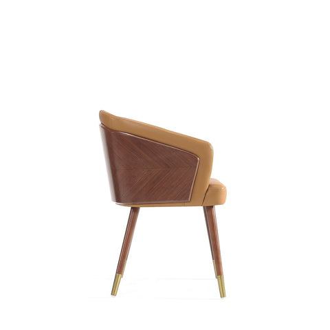 Manhattan Comfort Modern Reeva Dining Chair Upholstered in Leatherette with Beech Wood Back and Solid Wood Legs in Walnut and Camal-Modern Room Deco