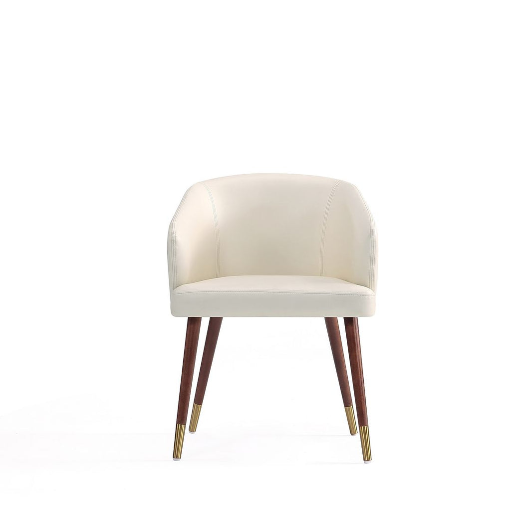 Manhattan Comfort Modern Reeva Dining Chair Upholstered in Leatherette with Beech Wood Back and Solid Wood Legs in Walnut and Cream-Modern Room Deco