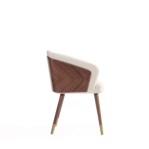 Manhattan Comfort Modern Reeva Dining Chair Upholstered in Leatherette with Beech Wood Back and Solid Wood Legs in Walnut and Cream-Modern Room Deco