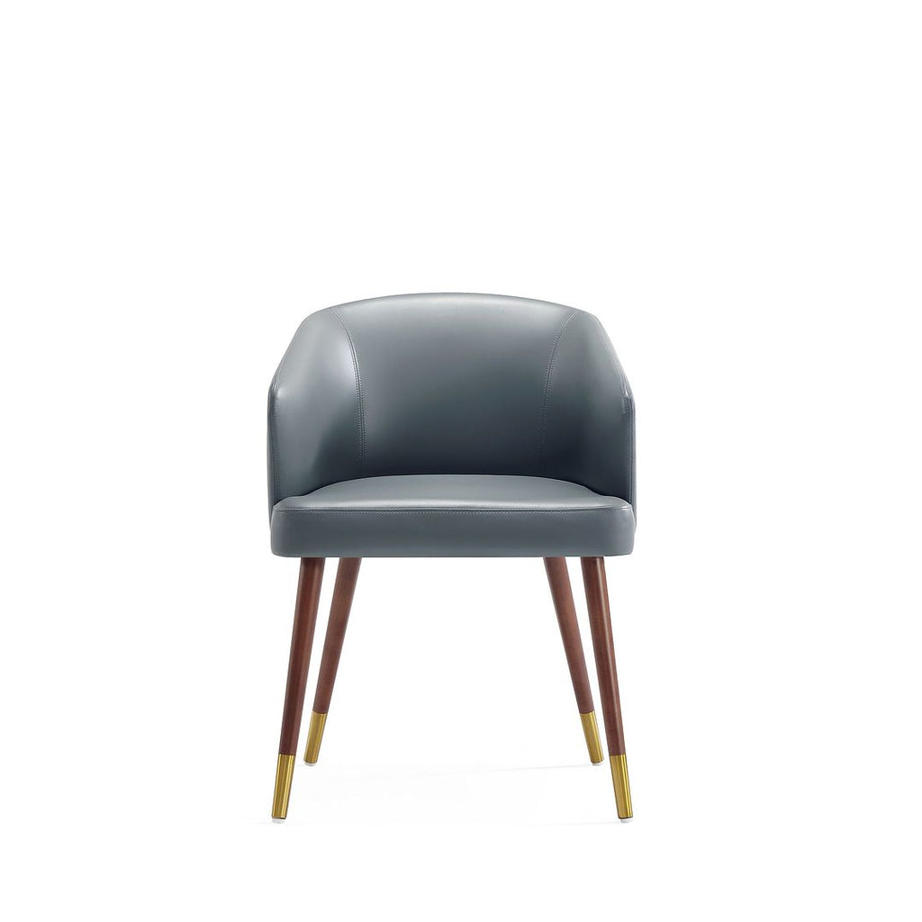 Manhattan Comfort Modern Reeva Dining Chair Upholstered in Leatherette with Beech Wood Back and Solid Wood Legs in Walnut and Graphite Grey-Modern Room Deco