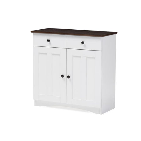 Baxton Studio Lauren Modern and Contemporary Two-tone White and Dark Brown Buffet Kitchen Cabinet with Two Doors and Two Drawers - Kitchen