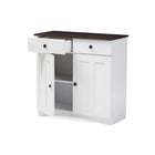 Baxton Studio Lauren Modern and Contemporary Two-tone White and Dark Brown Buffet Kitchen Cabinet with Two Doors and Two Drawers - Kitchen