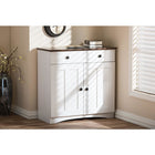 Baxton Studio Lauren Modern and Contemporary Two-tone White and Dark Brown Buffet Kitchen Cabinet with Two Doors and Two Drawers - Kitchen