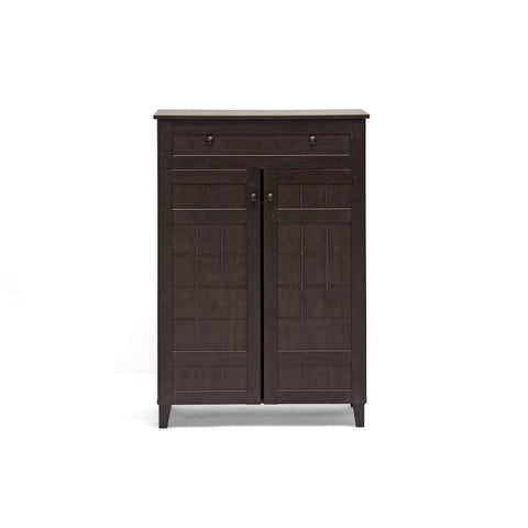 Baxton Studio Glidden Dark Brown Wood Modern Shoe Cabinet (Tall) - Entryway Furniture