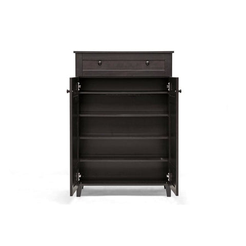 Baxton Studio Glidden Dark Brown Wood Modern Shoe Cabinet (Tall) - Entryway Furniture