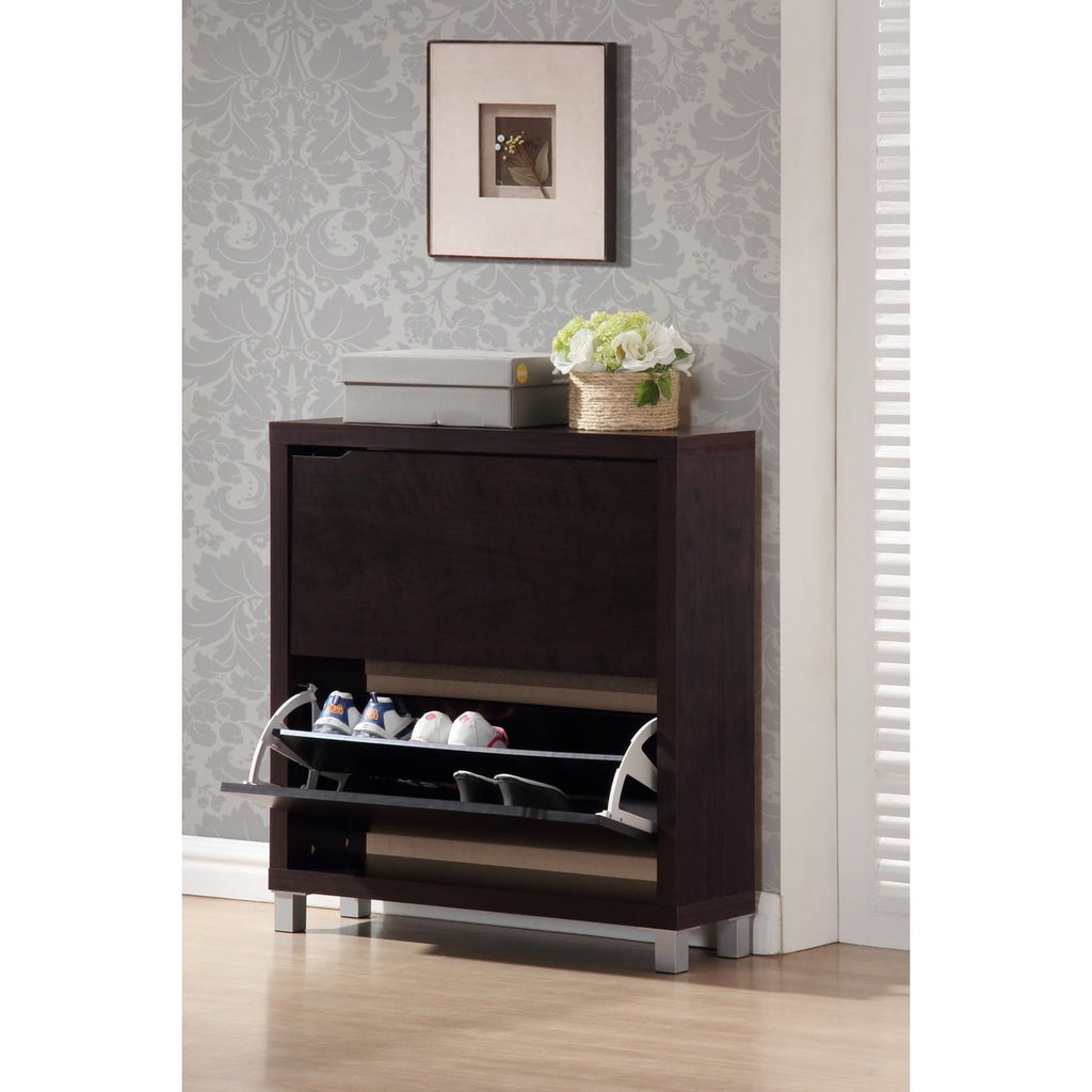Baxton Studio Simms Dark Brown Modern Shoe Cabinet - Entryway Furniture