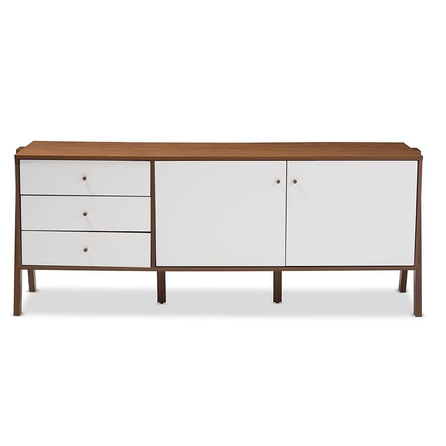 Baxton Studio Harlow Mid-century Modern Scandinavian Style White and Walnut Wood Sideboard Storage Cabinet - Living Room Furniture