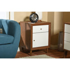 Baxton Studio Harlow Mid-century Modern Scandinavian Style White and Walnut Wood 1-drawer and 1-door Nightstand - Bedroom Furniture