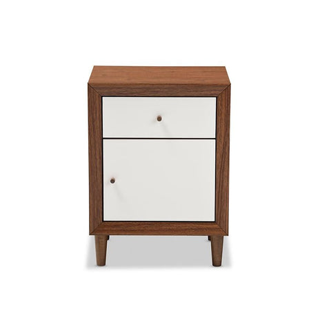 Baxton Studio Harlow Mid-century Modern Scandinavian Style White and Walnut Wood 1-drawer and 1-door Nightstand - Bedroom Furniture