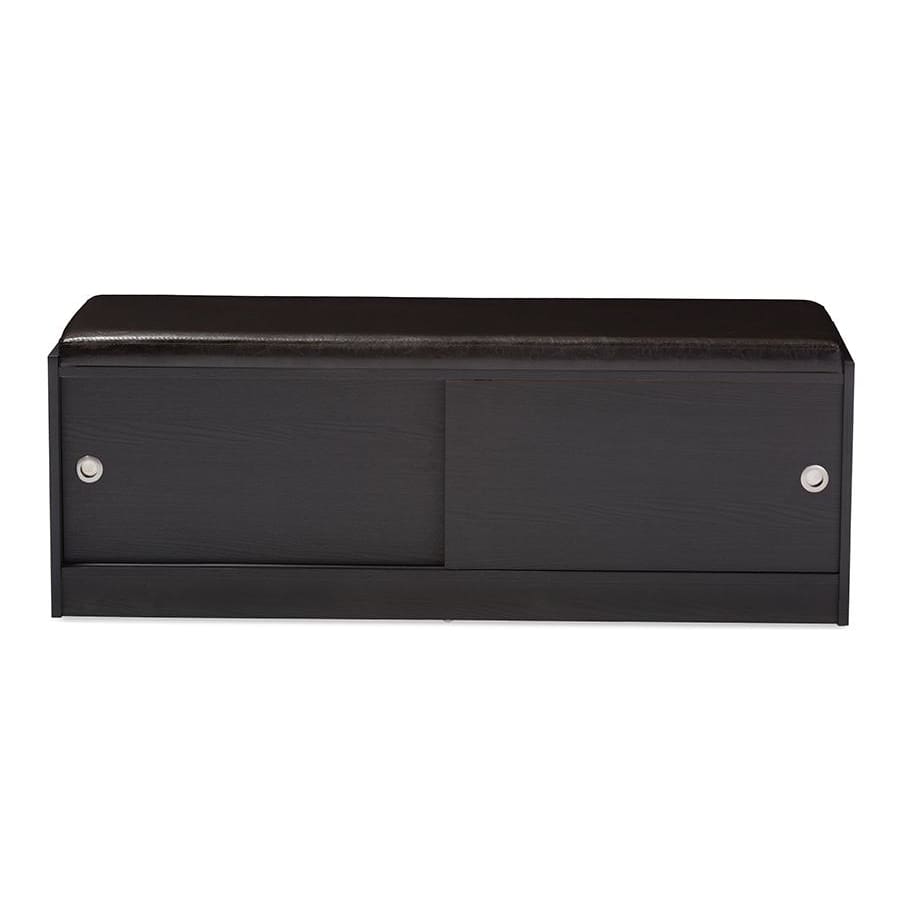 Baxton Studio Clevedon Modern and Contemporary Dark Brown Wood Entryway Storage Cushioned Bench Shoe Rack Cabinet Organizer - Entryway