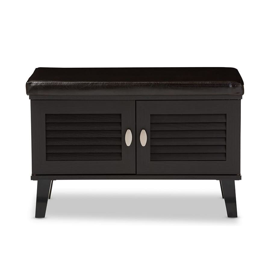 Baxton Studio Sheffield Modern and Contemporary 2-door Dark Brown Wood Entryway Storage Cushioned Bench Shoe Rack Cabinet Organizer -