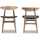 Baxton Studio Edna Mid-Century Modern French Black Faux Leather and Oak Light Brown Finishing Wood Dining Chair - Dining Room