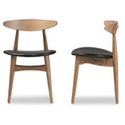 Baxton Studio Edna Mid-Century Modern French Black Faux Leather and Oak Light Brown Finishing Wood Dining Chair - Dining Room