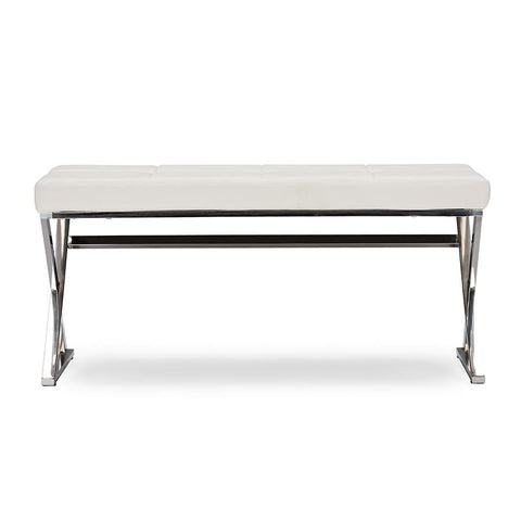 Baxton Studio Herald Modern and Contemporary Stainless Steel and White Faux Leather Upholstered Rectangle Bench - Living Room Furniture