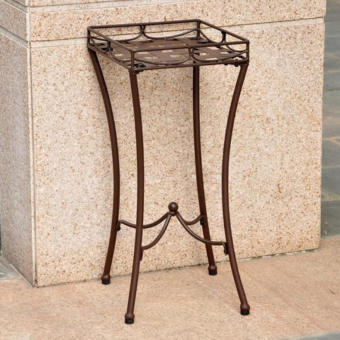 International Caravan Santa Fe Iron Nailhead Square Plant Stand - Rustic Brown - Outdoor Furniture