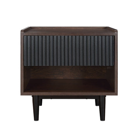 Manhattan Comfort Duane Modern Ribbed Nightstand with Full Extension Drawer in Dark Brown and Black-Modern Room Deco