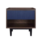 Manhattan Comfort Duane Modern Ribbed Nightstand with Full Extension Drawer in Dark Brown and Navy Blue