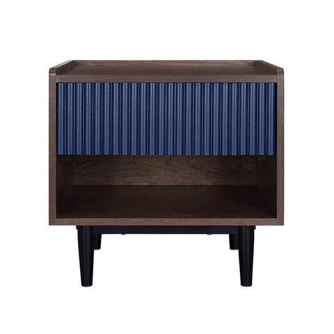 Manhattan Comfort Duane Modern Ribbed Nightstand with Full Extension Drawer in Dark Brown and Navy Blue-Modern Room Deco