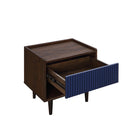 Manhattan Comfort Duane Modern Ribbed Nightstand with Full Extension Drawer in Dark Brown and Navy Blue