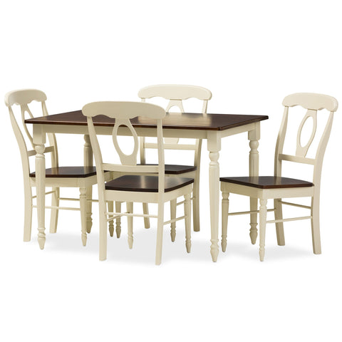 Baxton Studio Napoleon French Country Cottage Buttermilk and Cherry Brown Finishing Wood 5-Piece Dining Set - Dining Room