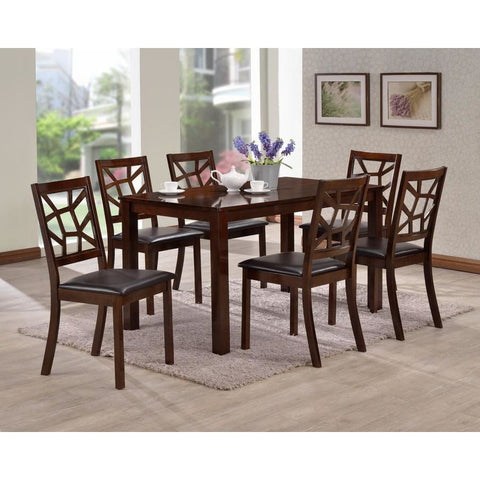 Baxton Studio Mozaika Wood and Leather Contemporary 7-Piece Dining Set - Dining Room