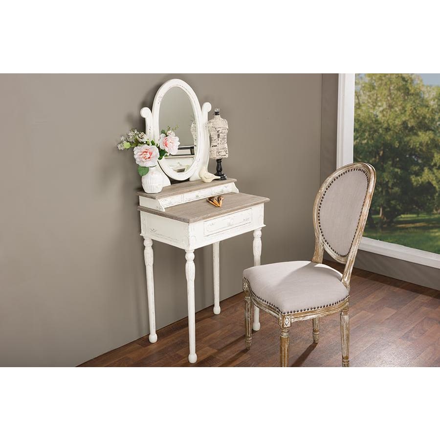 Baxton Studio Anjou Traditional French Accent Dressing Table with Mirror - Bedroom Furniture