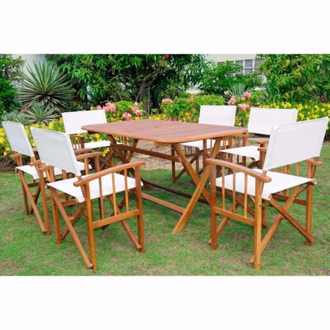 International Caravan Cariati Acacia Wood 7 Piece Patio Group - Stain - Outdoor Furniture
