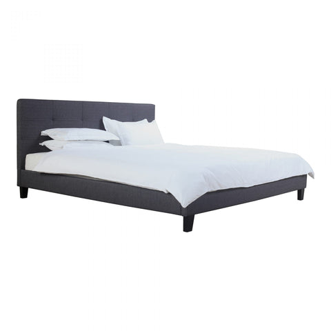 Moes Eliza Queen Bed Grey Fabric - Dark Grey - Bedroom Beds