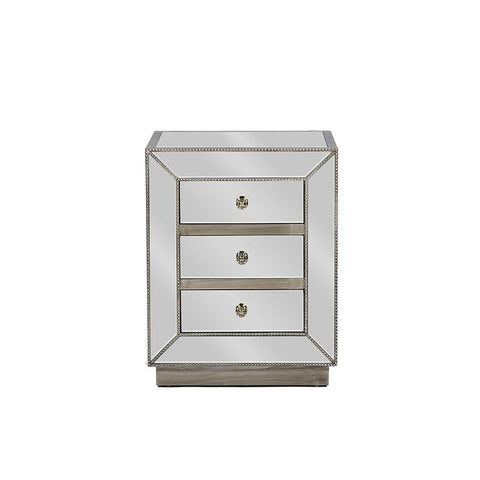 Baxton Studio Currin Contemporary Mirrored 3-Drawer Nightstand - Bedroom Furniture