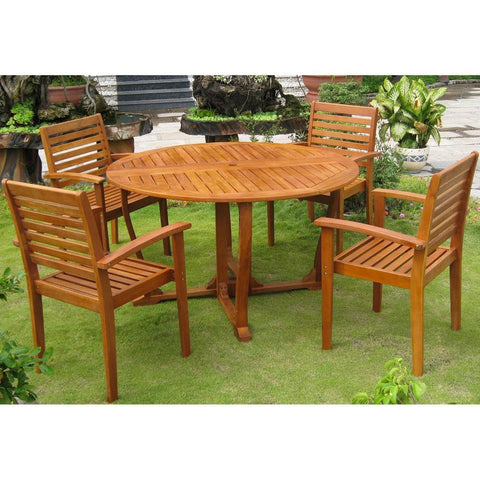 International Caravan Royal Tahiti Navata Round Dining Set - Outdoor Furniture