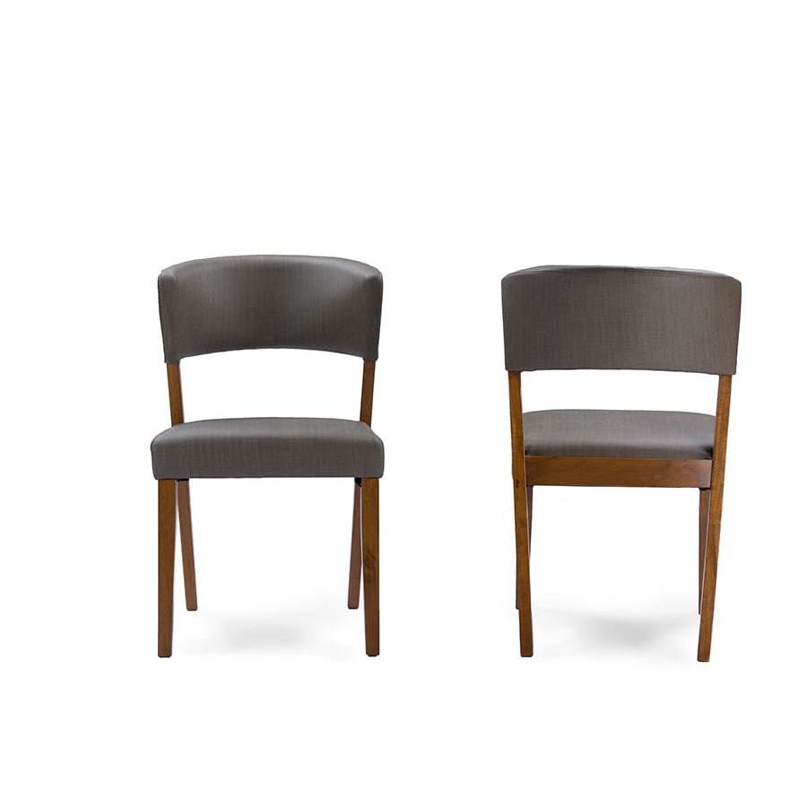 Baxton Studio Montreal Mid-Century Dark Walnut Wood Grey Faux Leather Dining Chairs - Dining Room