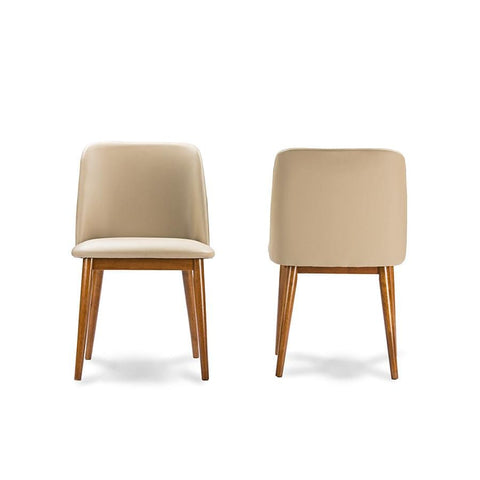 Baxton Studio Lavin Mid-Century Walnut Light Brown/Beige Faux Leather Dining Chair - Dining Room