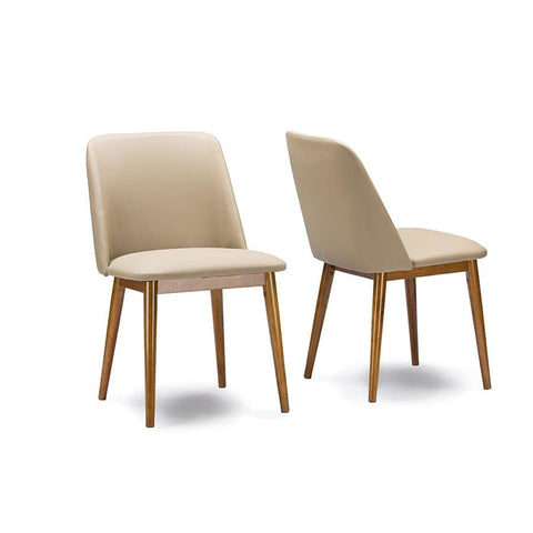 Baxton Studio Lavin Mid-Century Walnut Light Brown/Beige Faux Leather Dining Chair - Dining Room