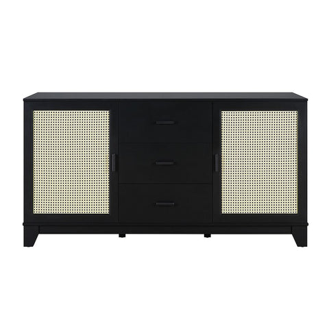 Manhattan Comfort Sheridan 59.05 Modern Cane Sideboard with Adjustable Shelves in Black-Modern Room Deco
