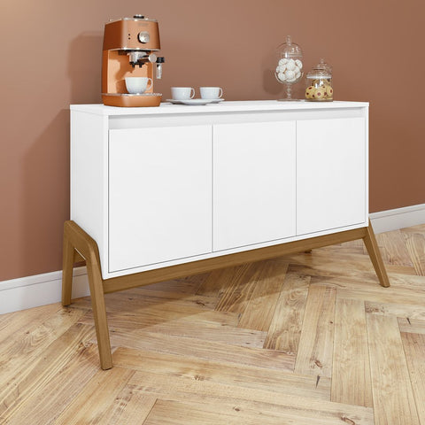 Manhattan Comfort Mid-Century Modern Gales 48.50 Sideboard with Solid Wood Legs in Matte White-Modern Room Deco